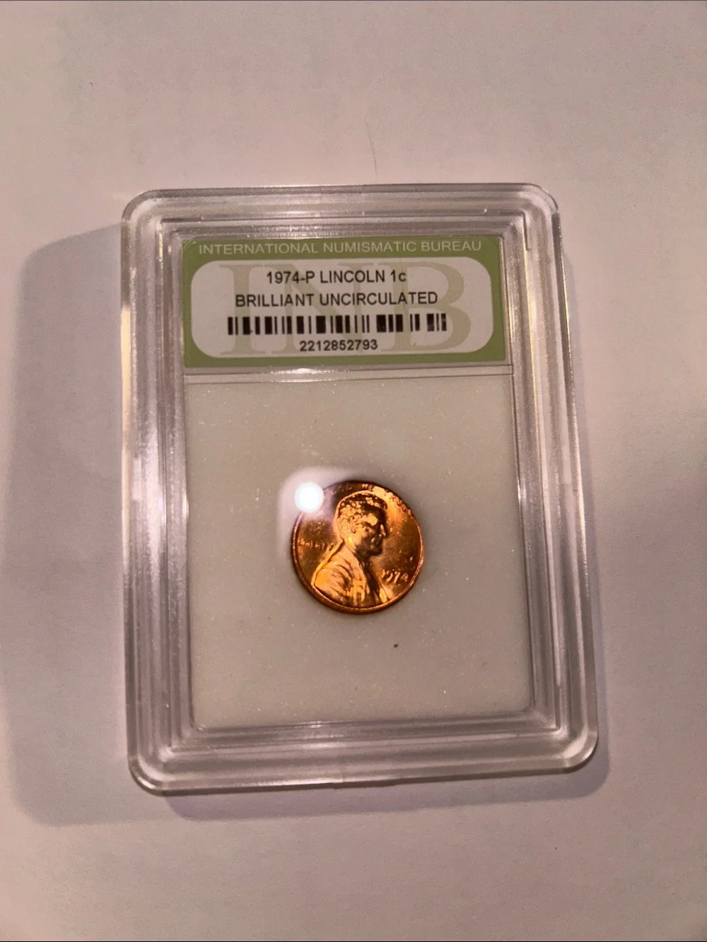 1974-P Lincoln 1c Uncirculated Copper Cent in Clear Protective Case